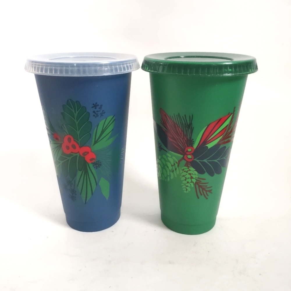 Lot of 2 Starbucks‎ 2020 Holiday Christmas 24oz Tumblers Iridescent Poinsettia